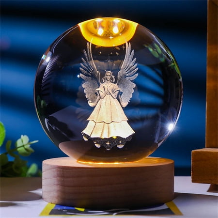 

CELNNCOE Crystal Ball Night Light Engraved Holy Family Figurine Statue With Wooden Stand Color Changing Light Glass Religious Collection Catholic Church Home Decor