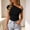 Black, variant on Women's Summer Asymmetric One Shoulder Top, Solid Slim Fit Fashion Short Sleeve Party Casual Blouse White S