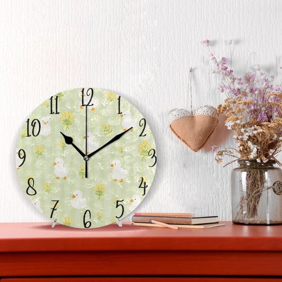 10" Quartz Indoor Wall Clock Silent Mechanism / Cute White Duck Floral Pattern