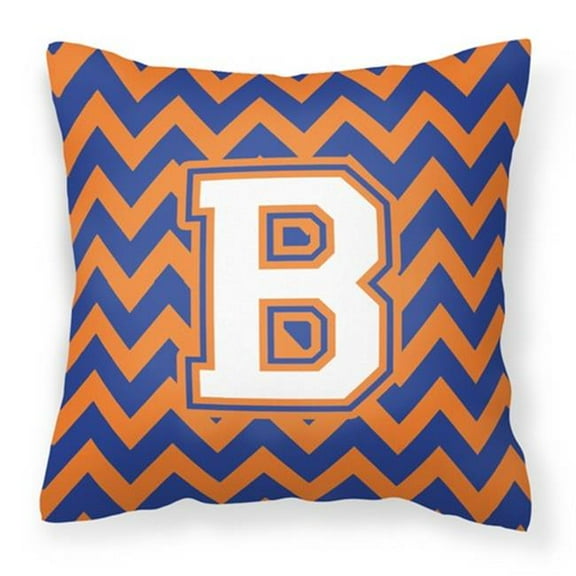 Letter B Chevron Blue and Orange #3 Fabric Decorative Pillow