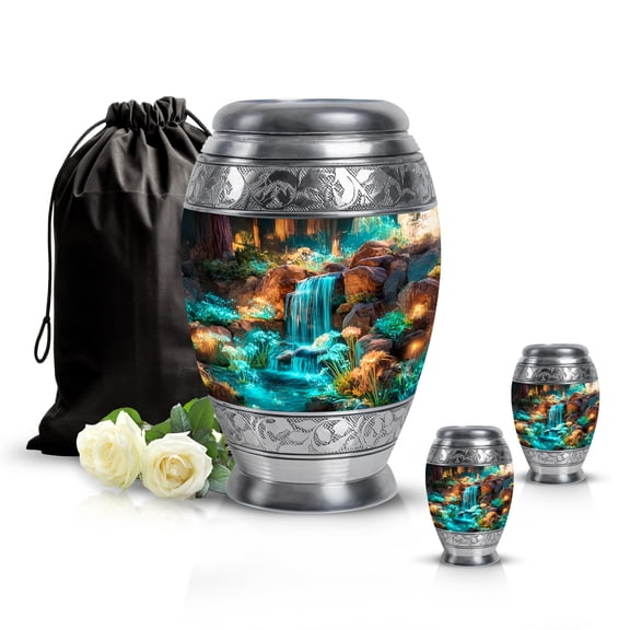 SABURIAL Waterfall Urn - Small Keepsake Urn For Ash - Combo - 10 Inch Large With 3 Inch - Memorial Burials For Ashes - Funeral Urns - Large Decoratvie Urns