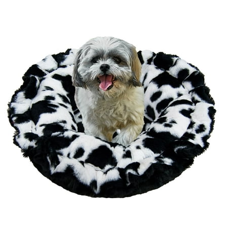 Bessie and Barnie Ultra Plush Black Puma / Spotted Pony Deluxe Dog/Pet Lily Pod Bed