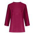 thumbnail image 5 of 3/4 Sleeve Velvet Tops for Women Dressy Casual Crew Neck T-Shirts Solid Color Ribbed Blouses Plus Size (L, Hot Pink), 5 of 6