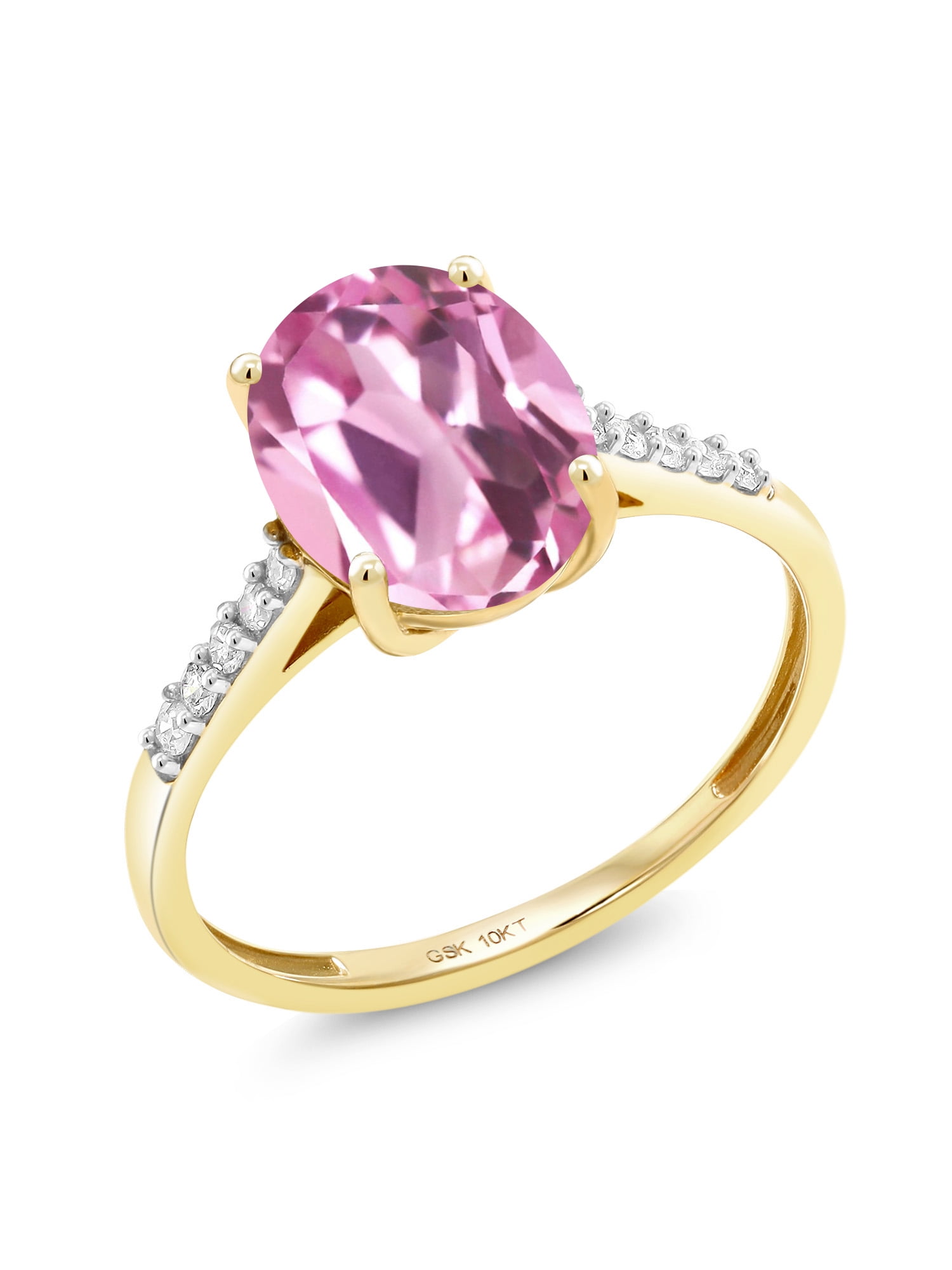 Gem Stone King 3.12 Ct Oval Light Pink Created Sapphire White Diamond 10K Yellow Gold Ring Gem Stone King 3.12 Ct Oval Light Pink Created Sapphire White Diamond 10K Yellow Gold Ring