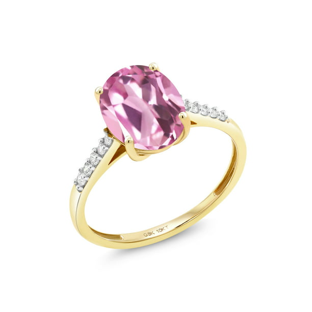Gem Stone King - 3.12 Ct Oval Light Pink Created Sapphire White Diamond ...