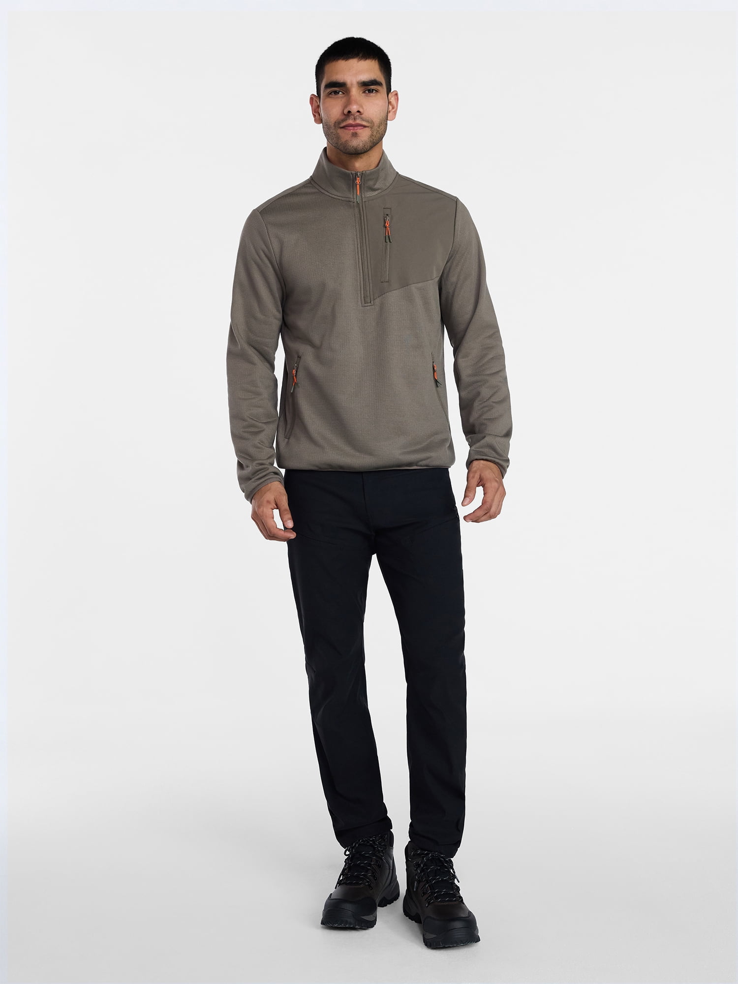 Ozark Trail Men's and Big Men's Quarter Zip Grid Fleece Jacket, Sizes S-3XL