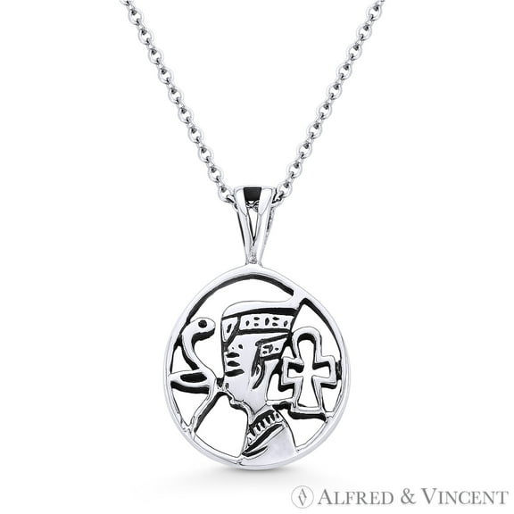 Egyptian Pharaoh, Snake, & Ankh Charm Pendant in Oxidized .925 Sterling Silver