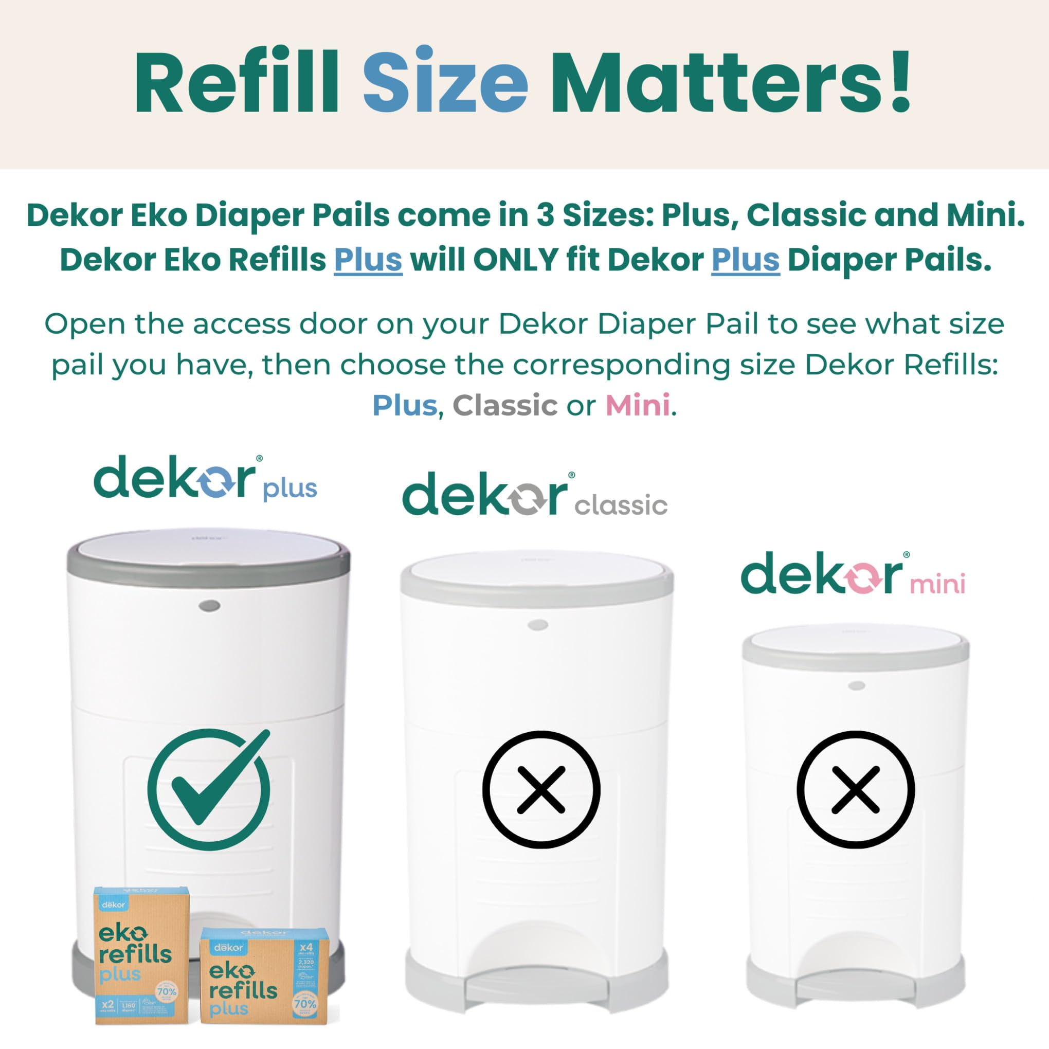 Diaper Dekor Pail Refills MMF7&nbsp;for Plus Original & Eko Diaper Pails, 2 Pack Unscented| Extra Thick Refills Made With 70% Recycled Materials