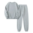 thumbnail image 3 of felwors Women's Crew Neck Sweatshirt and Jogger Pants 2-Piece Tracksuit Set for Casual & Active Wear Light Gray, M, 3 of 5