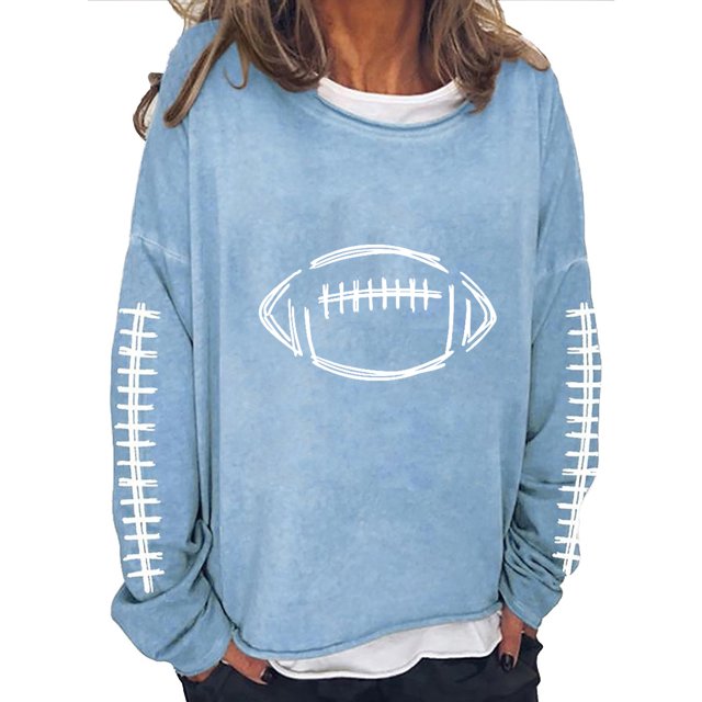 EQWLJWE Chandails de Football pour Femmes Chandail de Jour de Match Rugby Chandail Ample Col Rond Chandails Surdimensionnés Hauts d'Entraînement pour Femmes