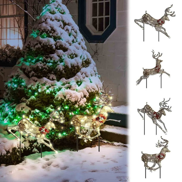mfyjkho Decoración navideña para exteriores, juego de 3 renos luminosos con luz LED, resistente a la intemperie para patio, jardín y porche.