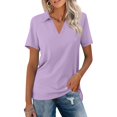 thumbnail image 2 of Womens Short Sleeve Polo Shirts V Neck Casual Basic Golf Shirts Casual Collared Solid Short Work Summer Tops Light Purple XXXL, 2 of 5