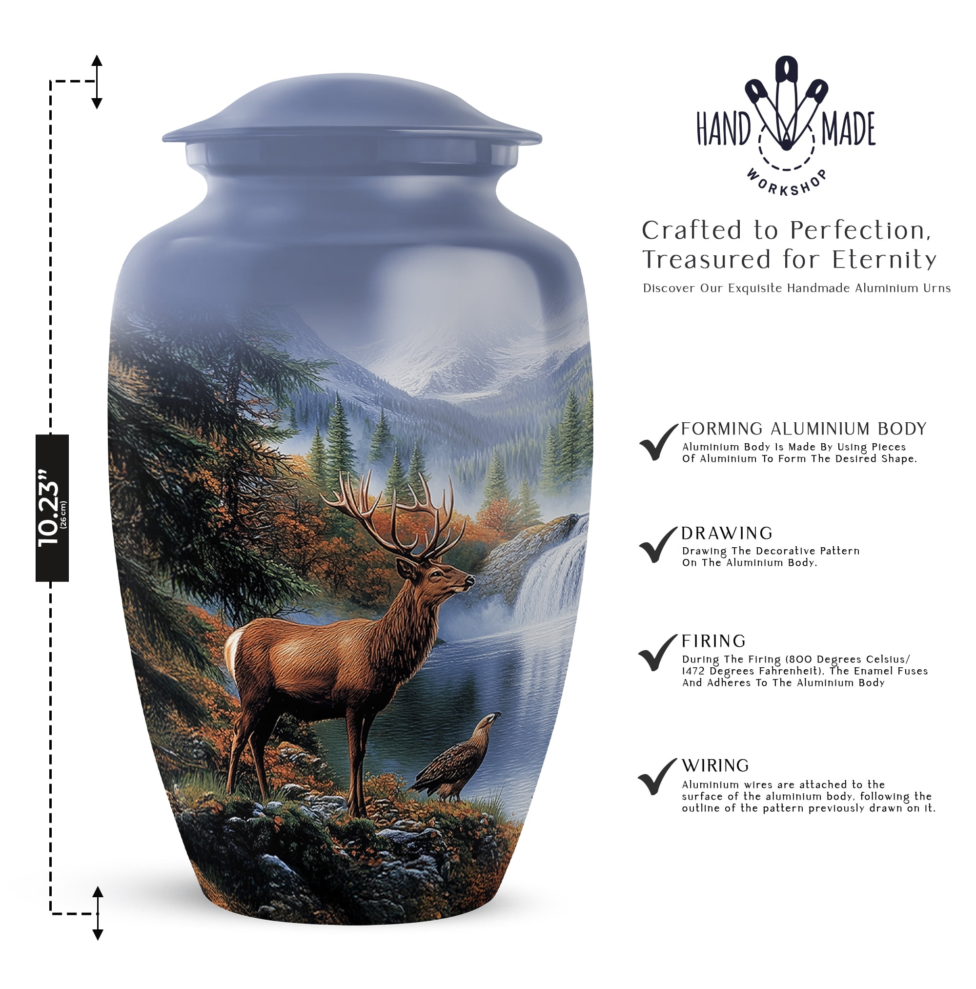 Deer Funeral Urn For Man And Woman - Memorial Cremation Urns For Human Ashes Adult Female - Blue Urn For Ash For Women - Large Decorative Urns For Human Ashes Adult Male, 10 Inch