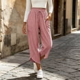 thumbnail image 6 of Women Striped Cropped Capri Pants Sevevn Drawstring Elastic Waist Irregular Hem Casual Trousers With Large Side Pockets, Multi‑Color Options For Summer Daily Wear, 6 of 6