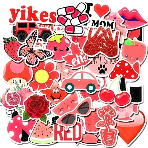 Tít. Producto: YOKSAS 50PCS Pegatinas Rojas p/ Botellas Agua Laptop HydroFlasks, Pegatinas Estéticas Impermeables p/ Mac Computer Teléfono Guitarra Niños Adolescentes Niñas