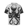 thumbnail image 2 of Lsque Abstract Ink Octopus print Men's Cuban Collar Short Sleeve Shirt Summer Beachwear Casual Button Down Fashionable Vacation Leisure Shirt-Small, 2 of 7