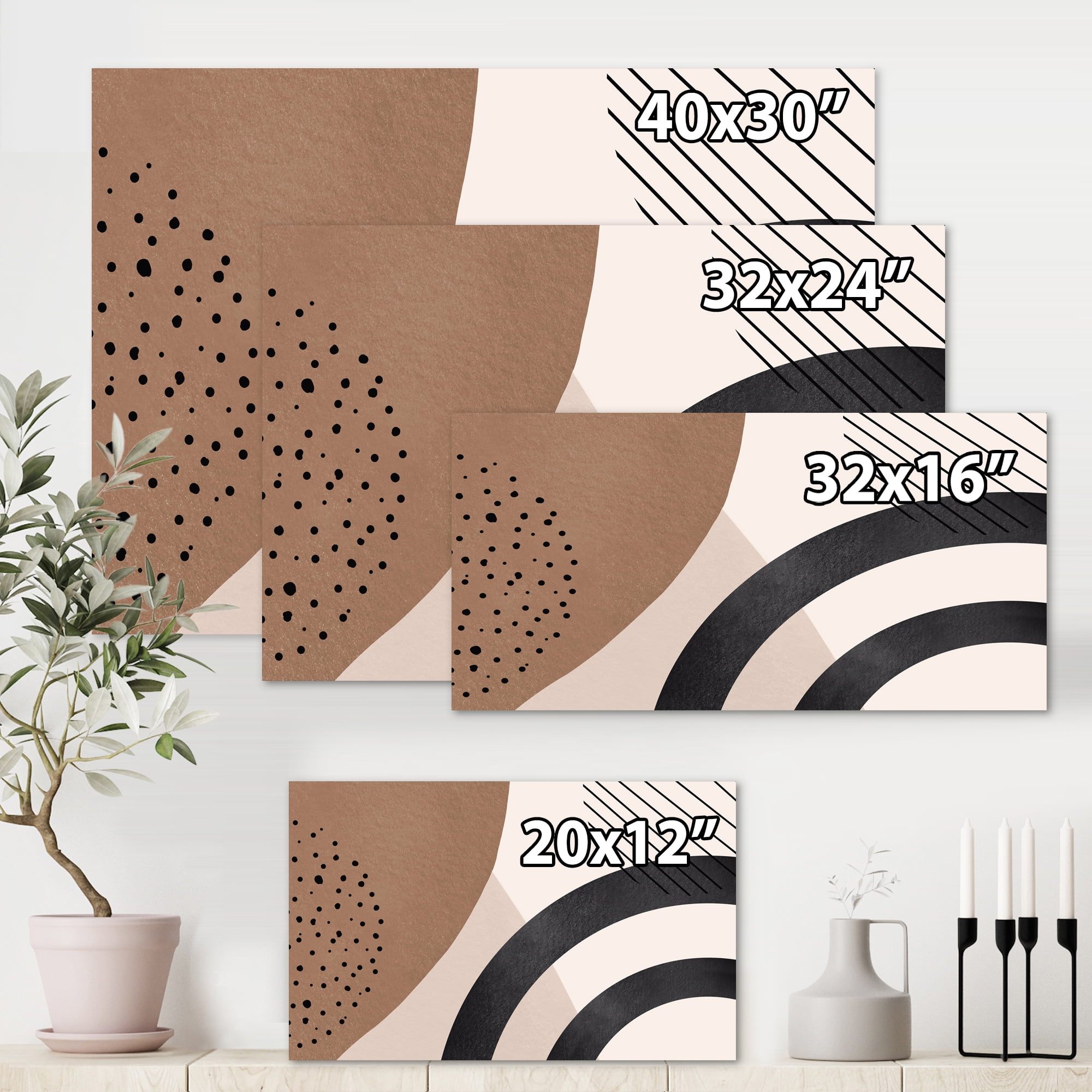 Designart ' Abstract Ivory Shapes and Shapes in Terracotta III ' Modern Canvas Wall Art Print