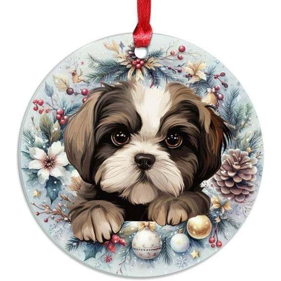 AatoeaX Shih Tzu Christmas Ornament: Cute Dog Art, Transparent Acrylic, Hanging Keepsake for Pet Enthusiasts, Seasonal Decor & Gifts