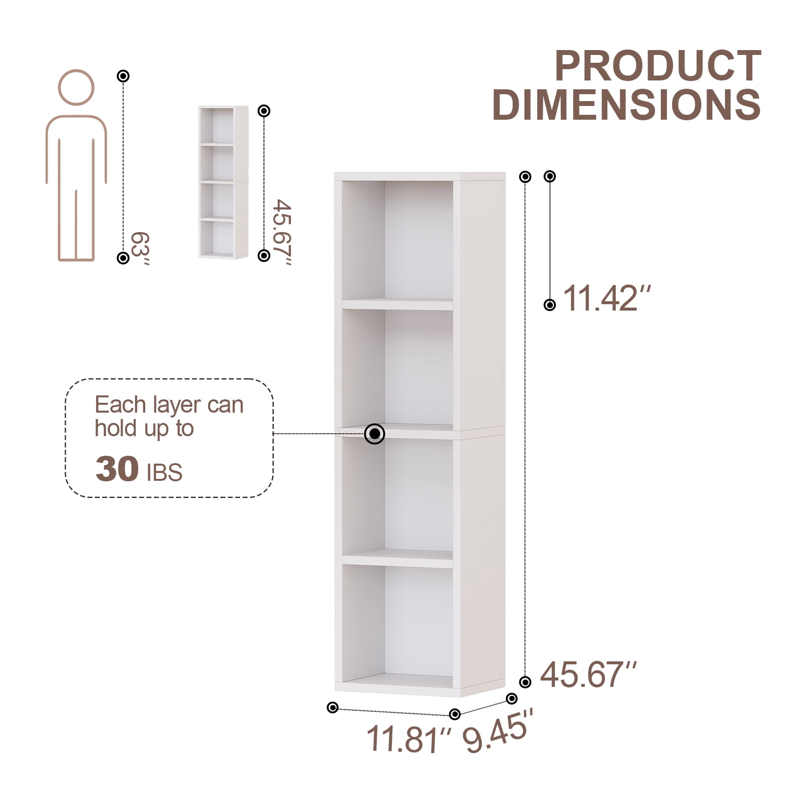 ALISENED 4 Cube Tall Skinny Bookcase, Narrow Organizer Shelf, Wood Corner Bookshelf, Storage Shelves
