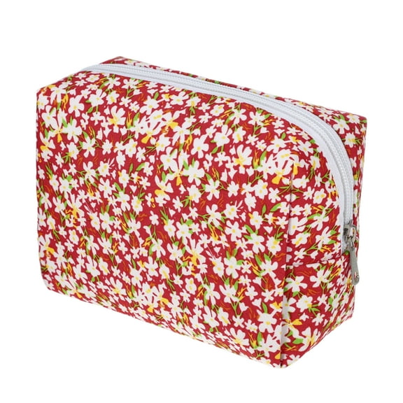 1 Pc Women Lightweight Flower Cosmetic Bag for Vacation Business Travel Red Polyester
