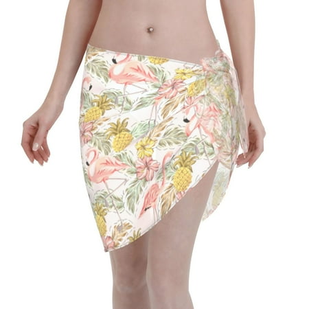 Coaee Tropical Pink Flamingo Pineapple Women s Short Sarongs Beach Wrap Sheer Bikini Wraps Chiffon Cover Ups for Beach  Swimming  Holiday