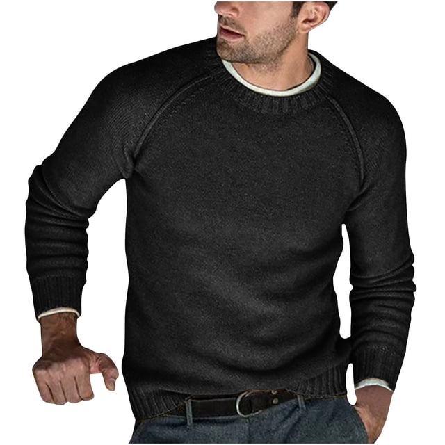 Rbaofujie Chandails pour Hommes Tricot pour Hommes Chandail à Col Rond Chandail Décontracté Uni Chandail de Base Chandail Noir Chandails d'Entraînement pour Hommes