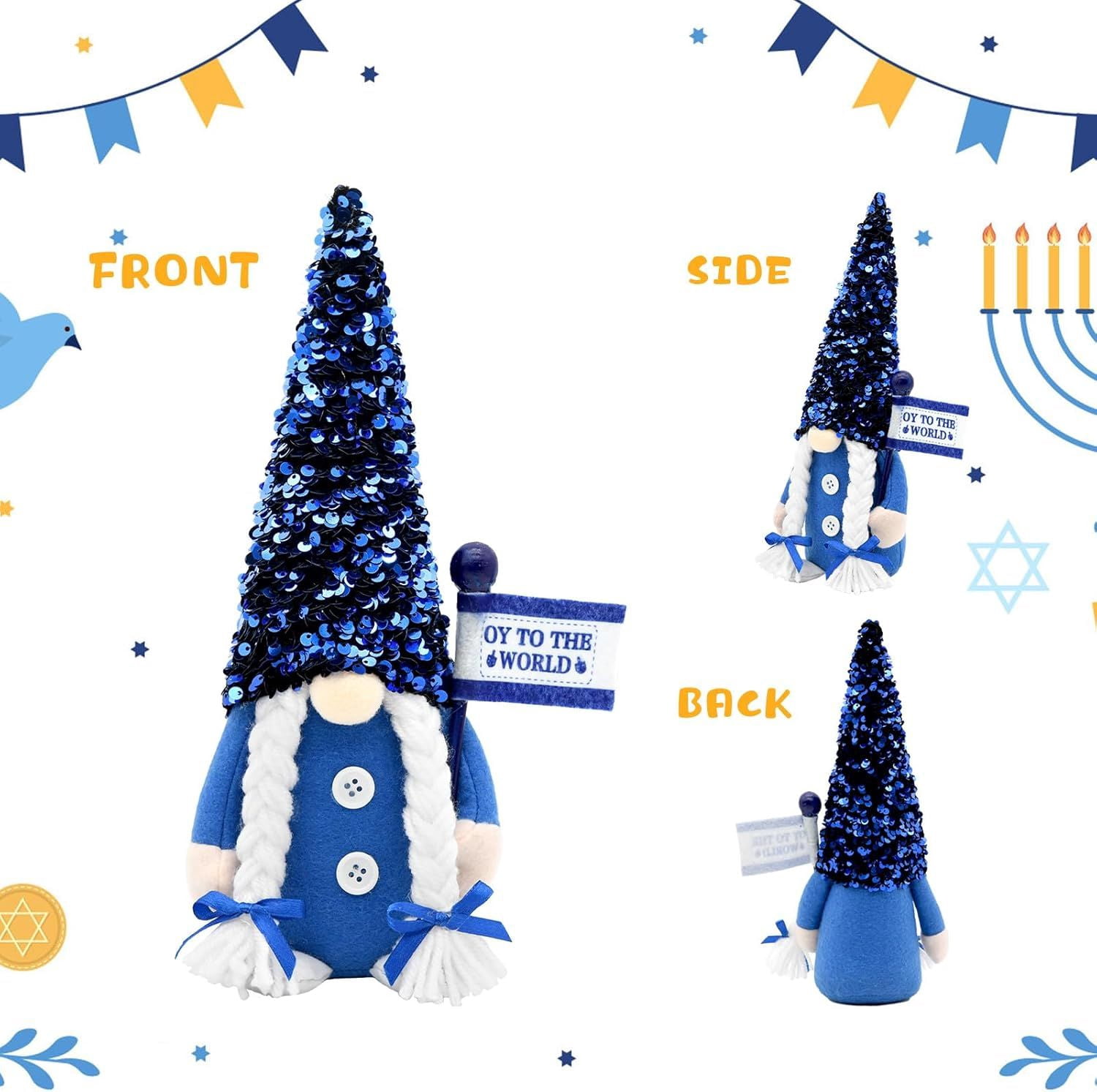 Hanukkah Gnomes Decorations for Home Indoor, Hanukkah Menorah Plush Decor, Jewish, Chanukah Ornaments Jewish Decorations for Party, Table and Tiered Tray Decor