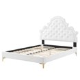 thumbnail image 3 of Tufted Platform Bed Frame, Twin Size, Velvet, White, Modern Contemporary Urban Design, Bedroom Master Guest Suite, 3 of 10