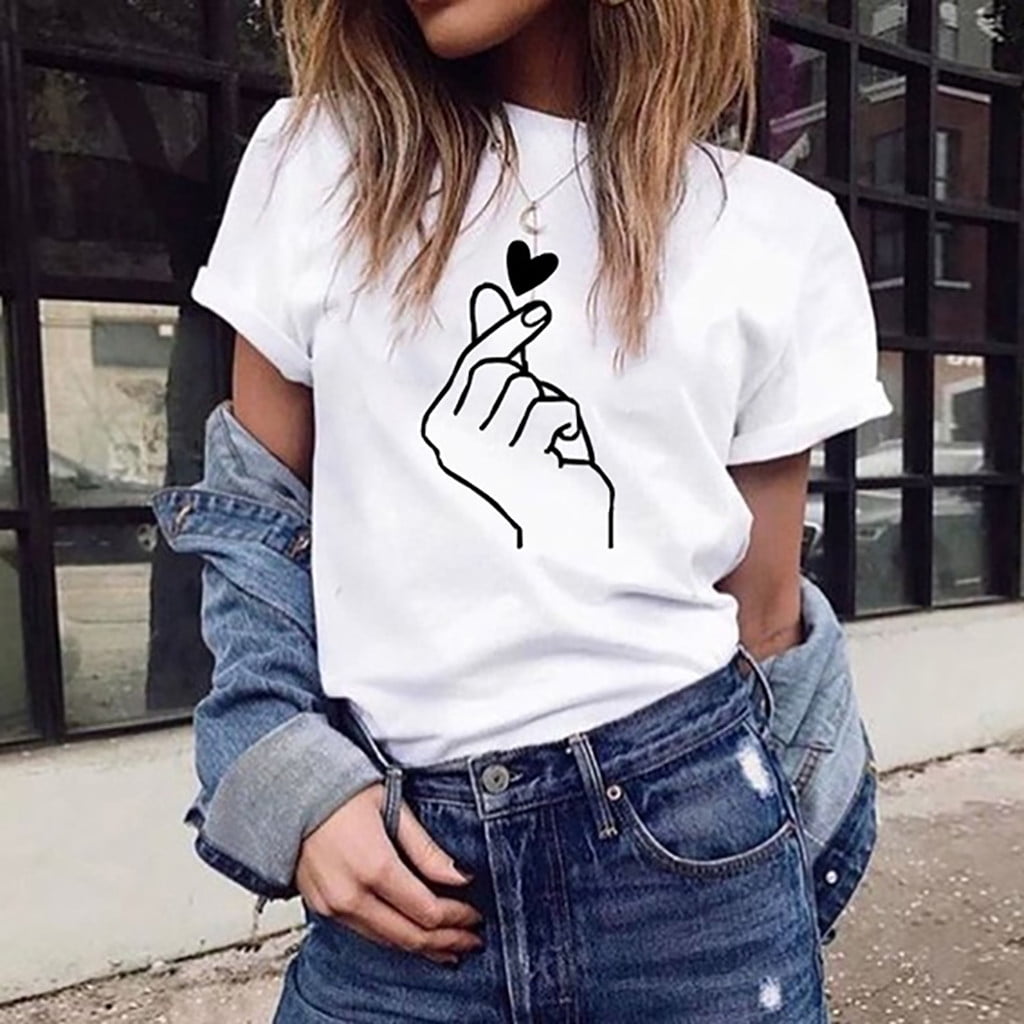 Fashion Women Girls Print T-Shirt Casual O-Neck Short Sleeve T Shirt Blouse Tops