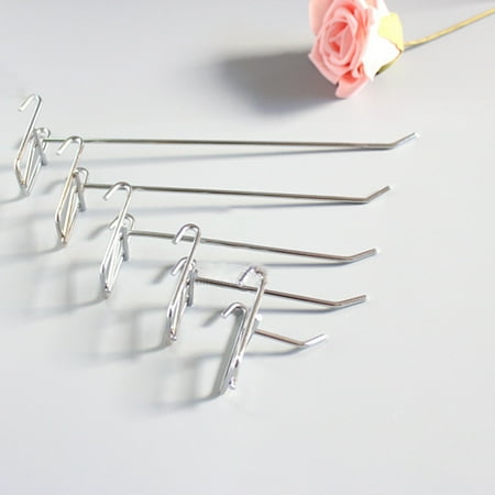 

Andvari 10Pcs Mesh Panel Hooks Thickened Chrome-plated Silver Color Grid Wall Exhibition Hangers for Supermarkets Garages Display Hooks