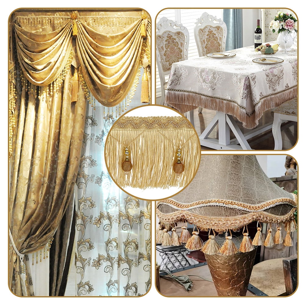 6M Polyester Tassel Lace Trim Bead Fringe Ribbon for Curtain Decoration Gold 4-3/8 inch(110-111mm) 6.56 Yards(6m)/Set