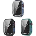 thumbnail image 1 of KOMI Case Compatible with Apple Watch Series 8 7 45mm PC with Tempered Glass Screen Protector,3Pack Full Coverage Ultra-Thin HD Clear Protective Cover for iWatch S7(45mm, Clear/Black/Green), 1 of 5