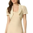 thumbnail image 1 of INSPIRE CHIC Boléro en Dentelle Florale pour Femme, Col à Revers, Manches Courtes, Élégant, Beige, TG, 1 of 5