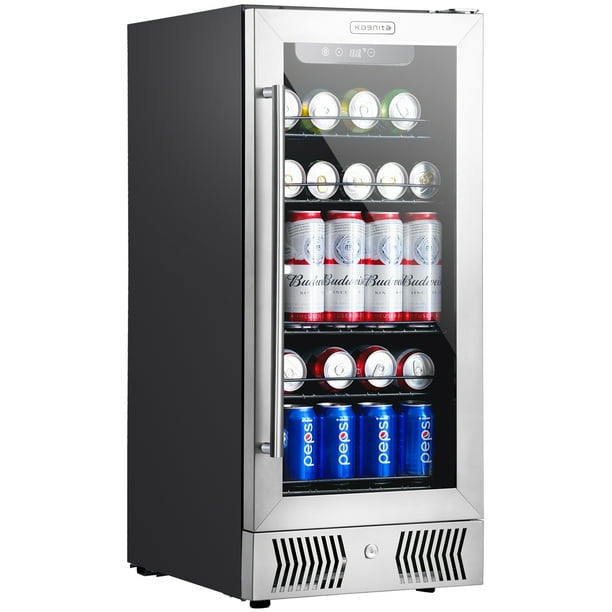 Kognita 15 inch Beverage Refrigerator Beverage Cooler, 120 Cans Mini Fridge with Glass Door