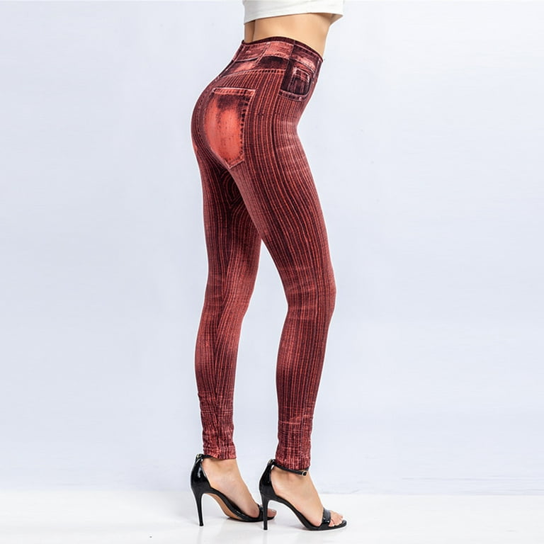 RQYYD Women's Imitation Jeans Leggings High Waist Stretchy Jeggings Casual  Denim Print Slim Tight Pants Butt Lift Yoga Pants(Black,XL)