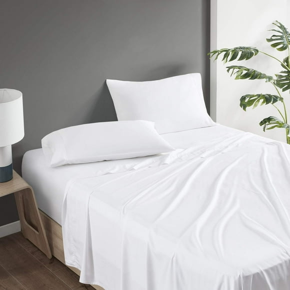 Comfort Spaces 100% Rayon (from Bamboo) Bed Sheets Set, Breathable, Cooling Sheet with 15" Deep Pocket, All Season, Cozy Bedding Set, Matching Pillow Cases, King, White 4 Piece (CS20-