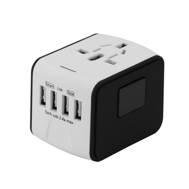 Matsuzay de pared con 4 puertos Convertidor universal Adaptador de viaje multifuncional internacional Accesorios de estación de carga Electrónica Blanco