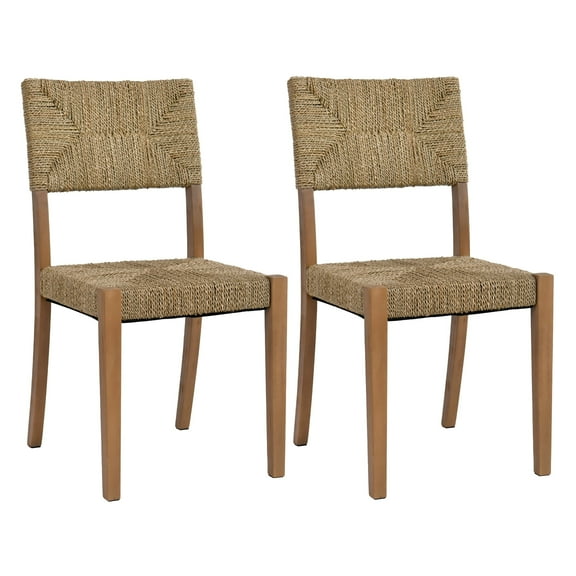 Duhome Mahogany Dining Chairs with Seagrass Woven Seat and Back, Rustic Style,Set of 2