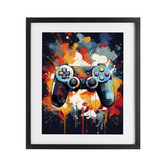Stupell Industries Orange Paint Splash Gamer Black Framed Print Under Glass, design by Creative Studio
