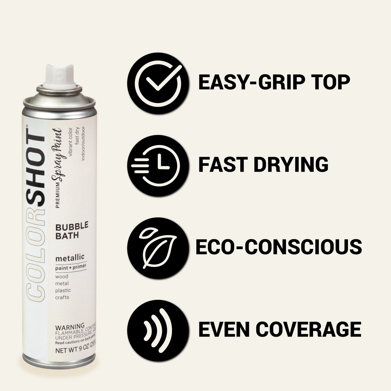 (2 pack) COLORSHOT Premium Multi-Surface Metallic Bubble Bath Spray Paint - 9 oz - White