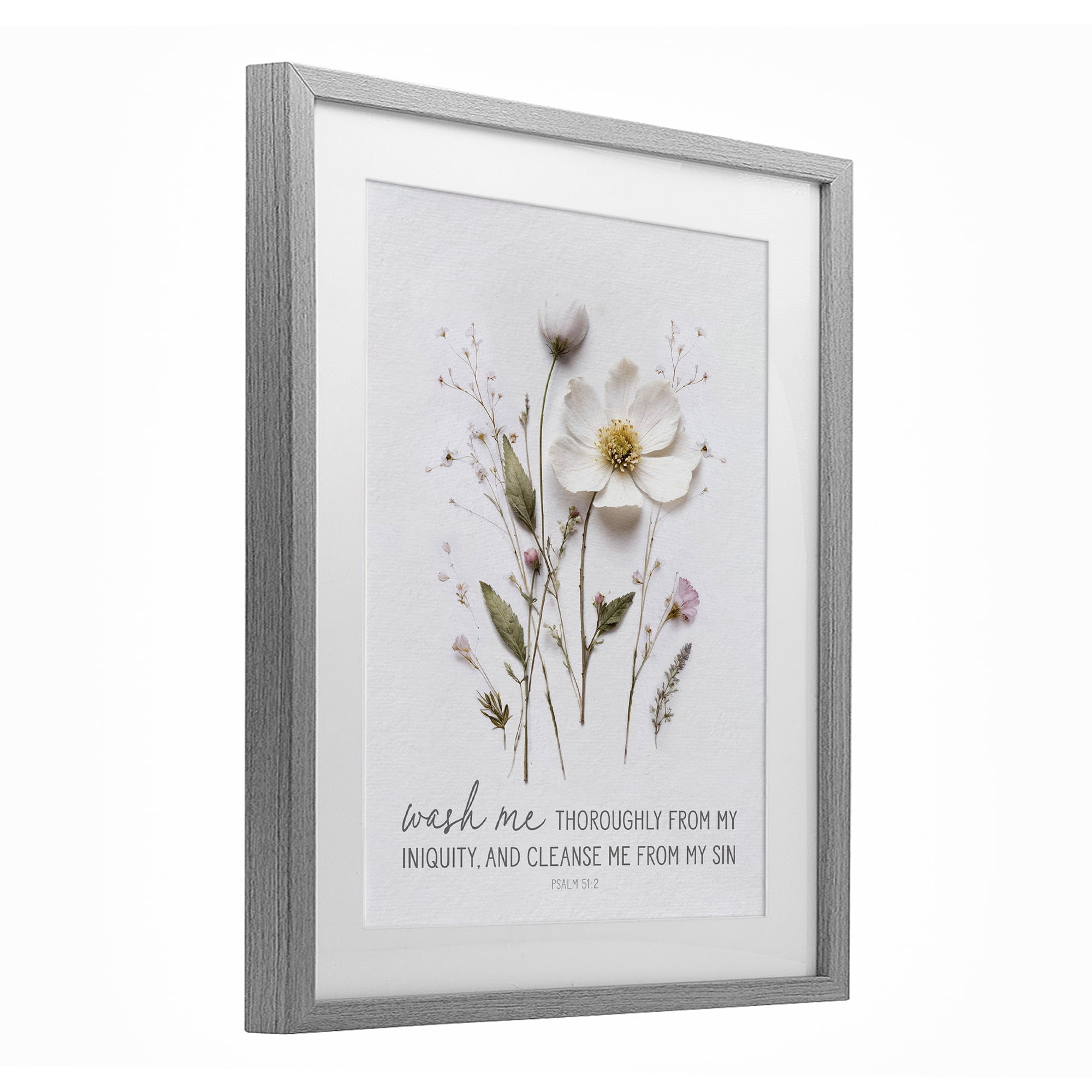 Pressed Flower Proverb Gray Framed Print Under Glass, design by Lettered and Lined