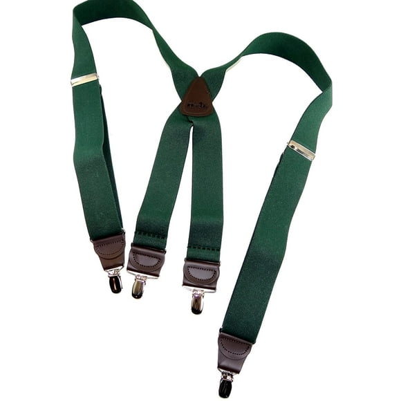 Hold-Ups Hunter Green Mens Clip-On Suspenders with X-Back Style and Silver/Chrome Clips