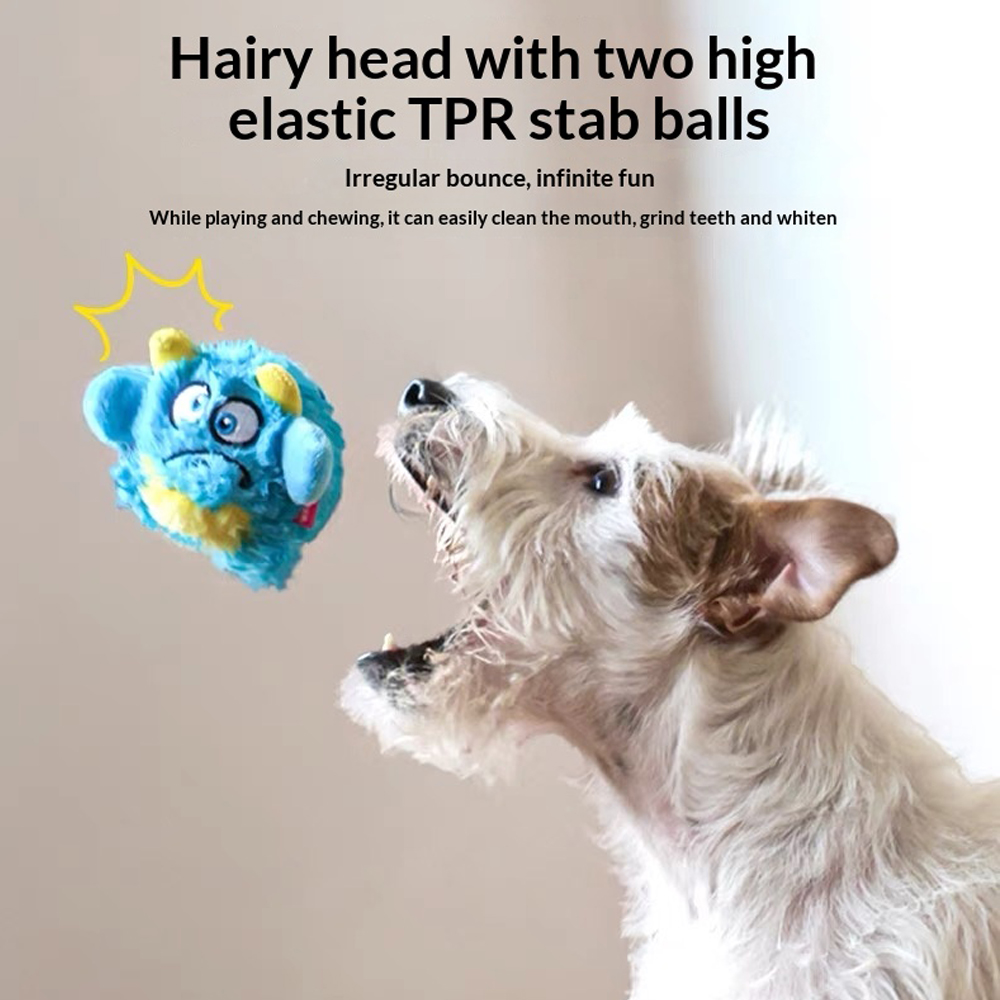 Mochoochoo Pet Chew Toys for Dogs - TPR Spike Ball Inside, Squeaker Interactive Bouncing Plush Toy for pet Teeth Cleaning, Puppy Teething & Play, Blue/Green, for Small Medium Dogs