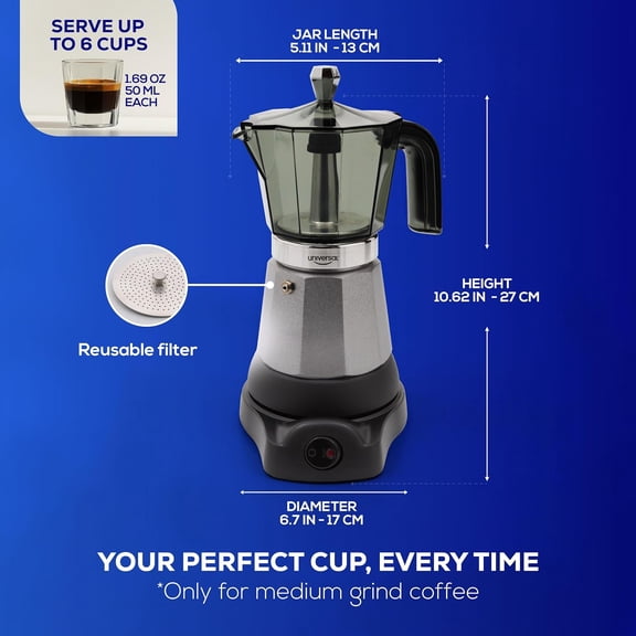 Universal Electric Coffee Maker 6 Cups, Portable Cuban Moka Pot with Wireless Base for Italian Espresso Latte Macchiato