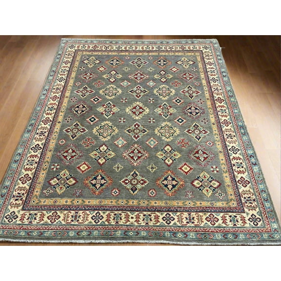 Gray Brown 8X6 Kazak Handmade Wool Rug # 13841