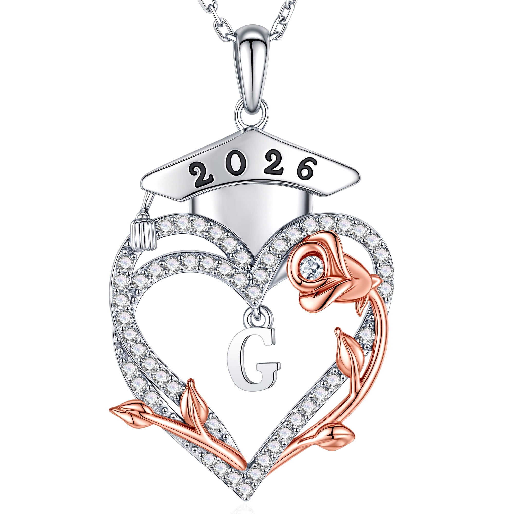 Iefil S925 Sterling Silver Rose Heart Pendant Necklace for Women, Dainty Graduation Gifts 2026, CZ Fine Sterling Silver Jewelry, G