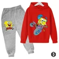 thumbnail image 4 of Conjunto de sudadera y pantalón con capucha de Bob Esponja para niños y niñas, chándal de dibujos animados de primavera, ropa para niñas pequeñas, sudadera de manga larga y pantalón, 2 piezas, 4 of 5