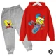 thumbnail image 4 of Conjunto de sudadera y pantalón con capucha de Bob Esponja para niños y niñas, chándal de dibujos animados de primavera, ropa para niñas pequeñas, sudadera de manga larga y pantalón, 2 piezas, 4 of 5