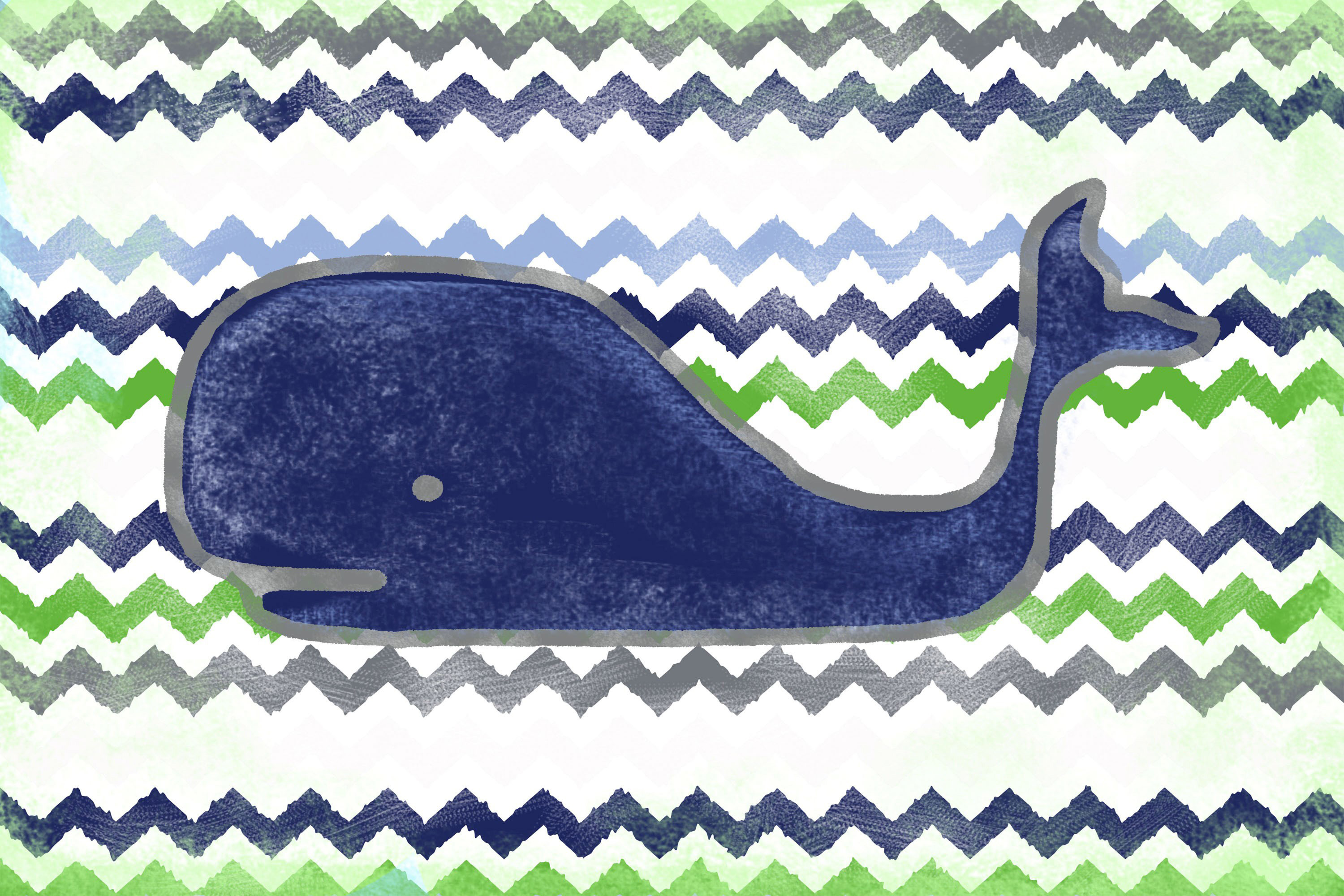 "Navy Whale" Painting Print on Wrapped Canvas