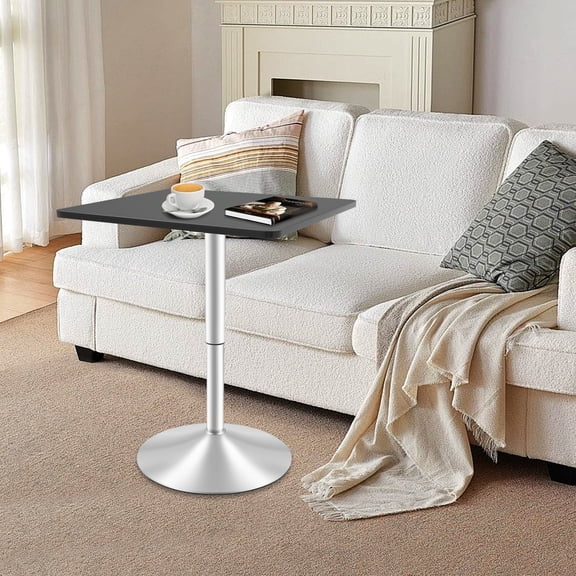 Adjustable Height Square Bar Table 28"-35" – Modern MDF & Stainless Steel Bistro Table for Home, Office, Patio, Café, Events – Black Swivel Top
